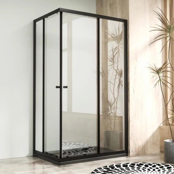 Négyszögletű zuhanykabin fekete kerettel
